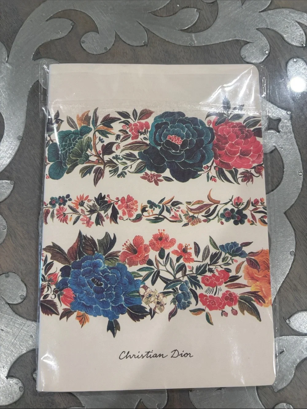 New Dior 5X7.5 Floral Notebook with Blue, Red, Green Blooms